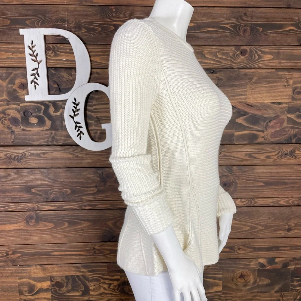 Antonio Melani | Fitted Chunky Ribbed Knit Ivory‎ Cream Sweater Corded Pleat